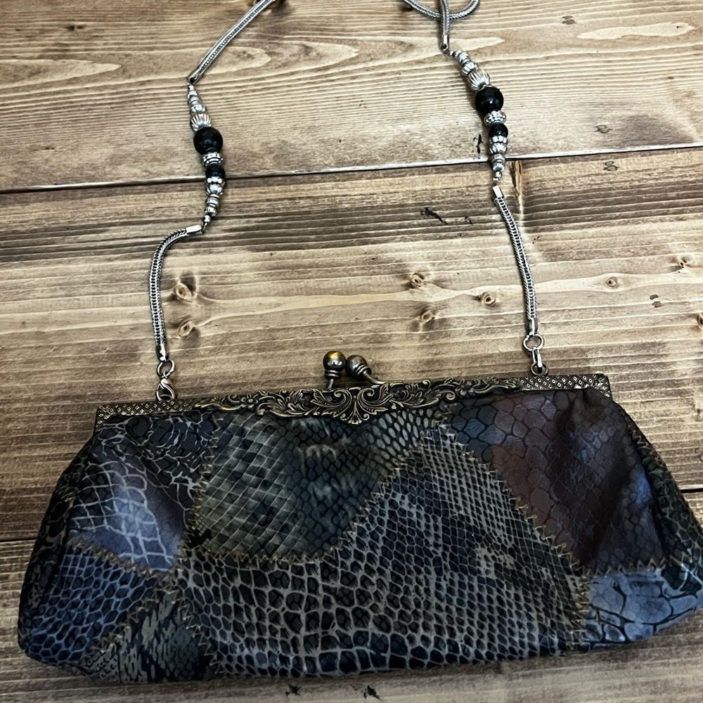 Handmade clutch from India snake print chain strap beaded boho‎